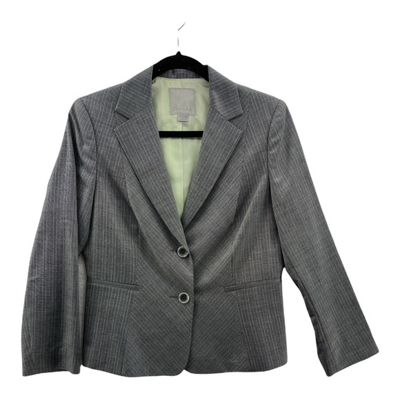 Tavora Womens Suit Jacket Gray Stripe Long Sleeve Notch Lapel Jetted Pockets 6 - Picture 1 of 8
